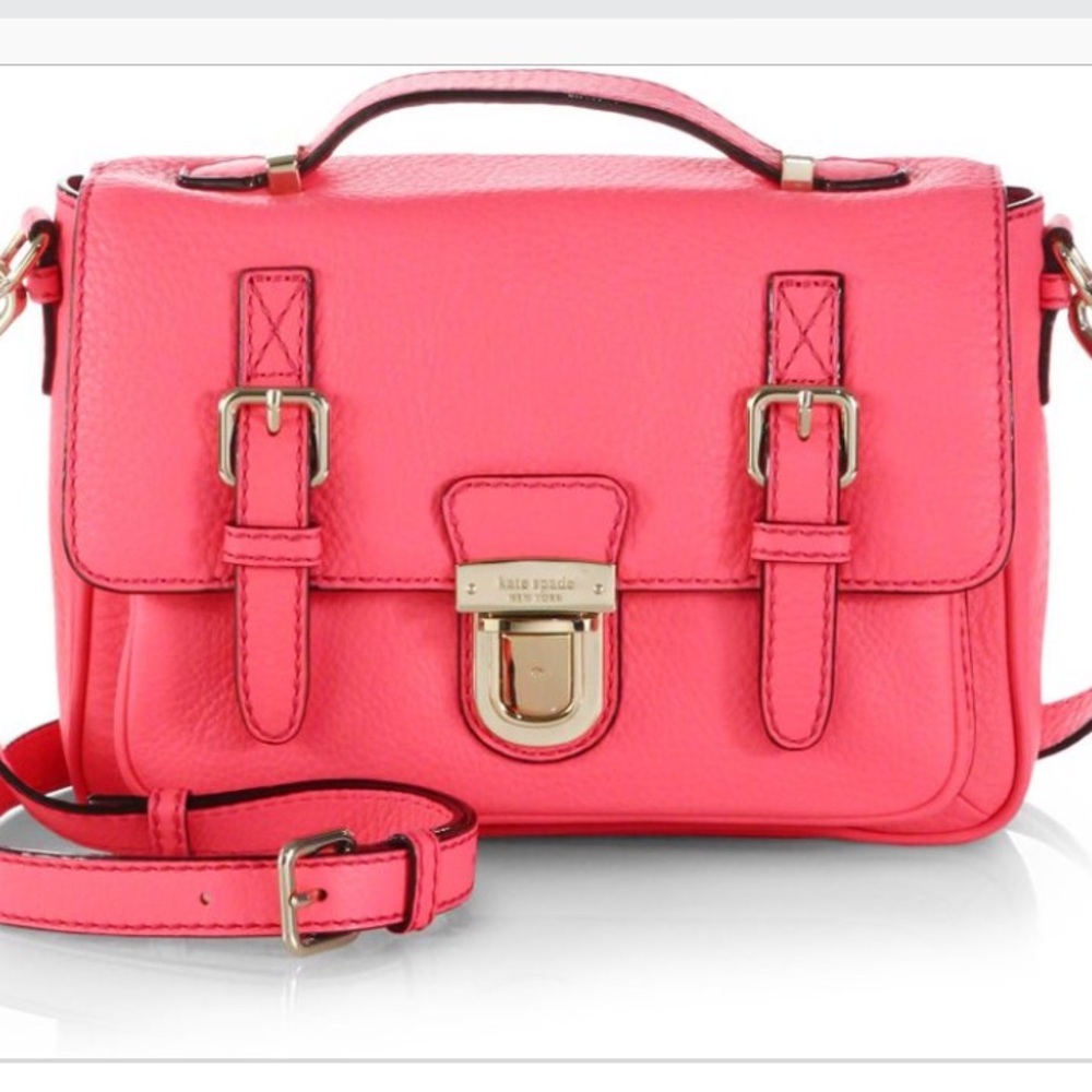 Kate Spade Lola Avenue Bright Vibrant Coral Pink Satchel Crossbody Gold Hardware
